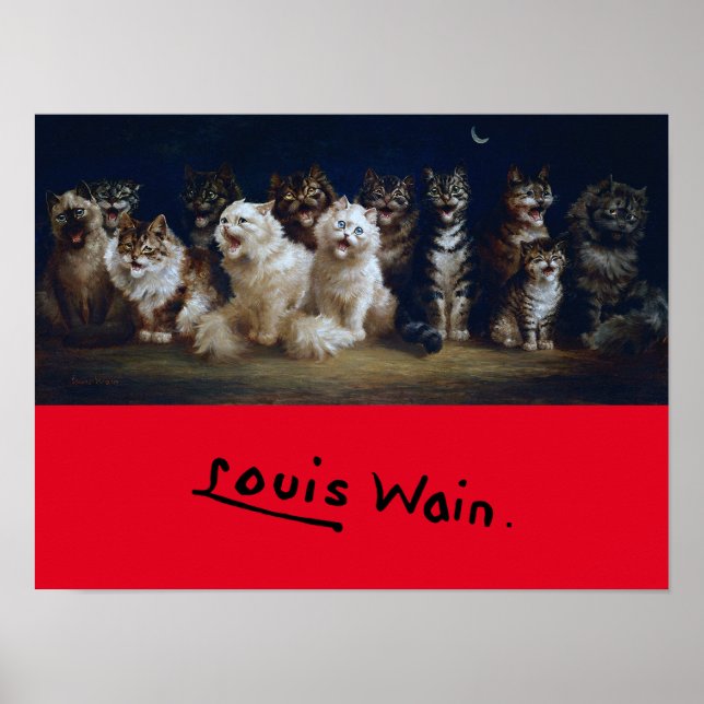 Póster Gatos cantando villancicos de Navidades, Louis Wai