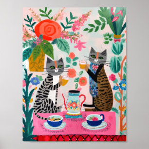 Póster Gatos caprichosos que tienen Poster de té