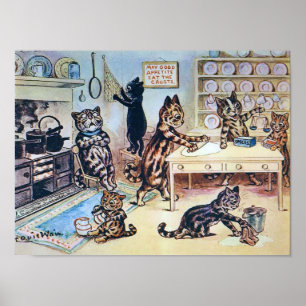 Póster Gatos Cocinando, Louis Wain