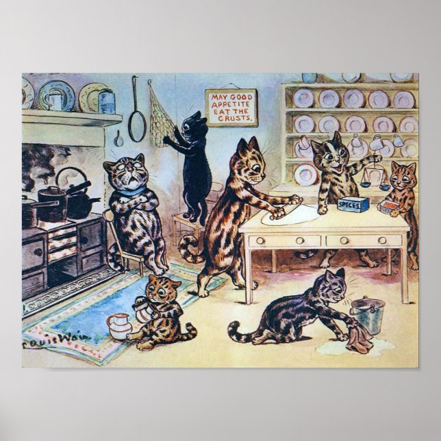 Póster Gatos Cocinando, Louis Wain (Frente)
