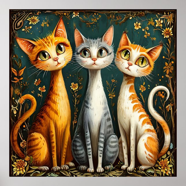 Póster Gatos coloridos y cortos (Frente)