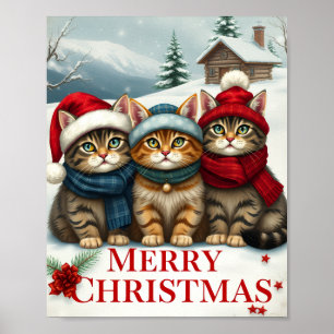 Póster Gatos con atuendo de invierno de Preppy y Navidade