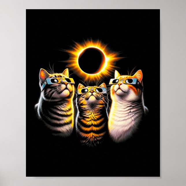 Póster Gatos Con Gles De Eclipse Solar Mirando A La Luna (Frente)
