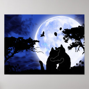 Póster gatos con luna llena