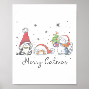 Póster Gatos Con Sombrero De Santa Feliz Navidad Gato Ama