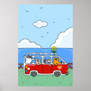 Póster Gatos con Vibraciones Divertidas de Verano Furgone