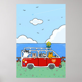 Póster Gatos con Vibraciones Divertidas de Verano Furgone