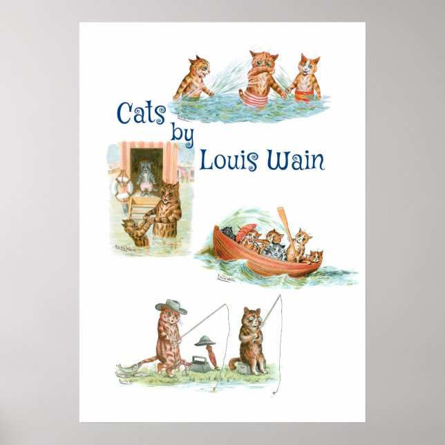 Póster Gatos de agua por Louis Wain (Frente)
