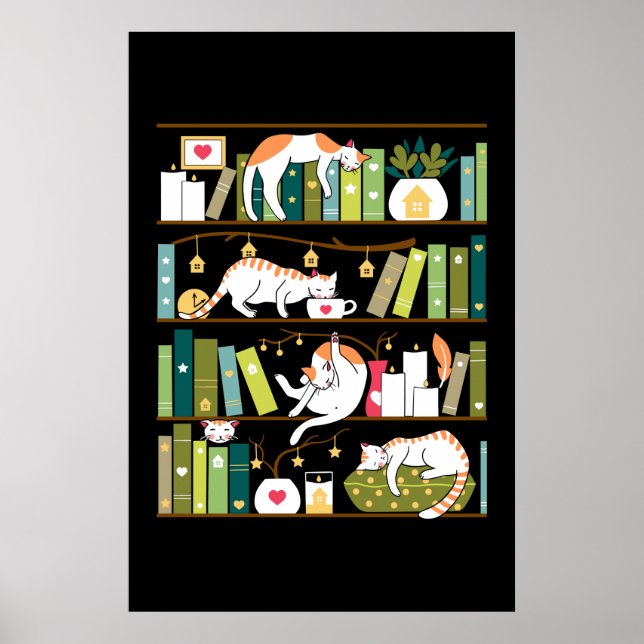 Póster Gatos de biblioteca - gatos caprichosos en los est (Frente)