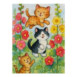 Póster Gatos de campo en los jardines de flores