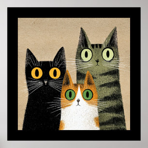 Póster Gatos de dibujos animados lindos, de ojos grandes,