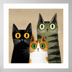 Póster Gatos de dibujos animados lindos, de ojos grandes,