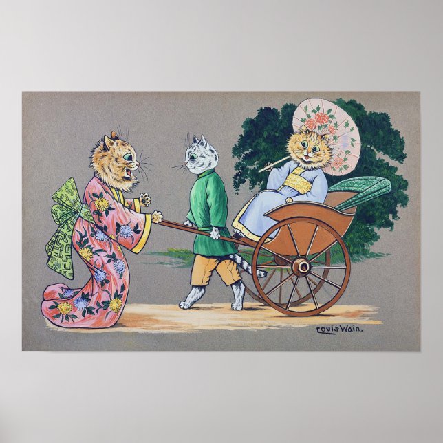 Póster Gatos de estilo japonés, Louis Wain (Frente)