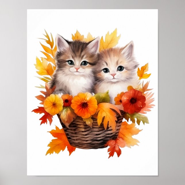 Póster Gatos de gatitos personalizados en cesta (Frente)