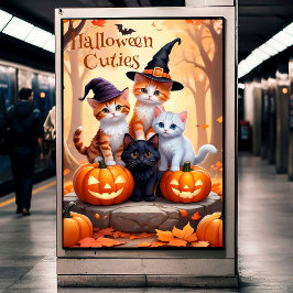 Póster Gatos de Halloween con Poster de pared de calabaza