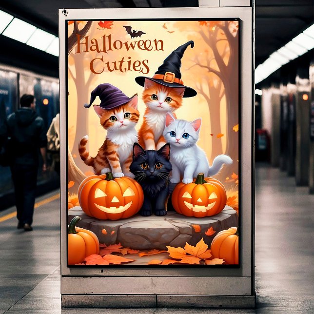 Póster Gatos de Halloween con Poster de pared de calabaza (Subido por el creador)