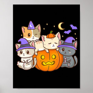 Póster Gatos de Halloween lindo Gato de Anime Kawaii Cala