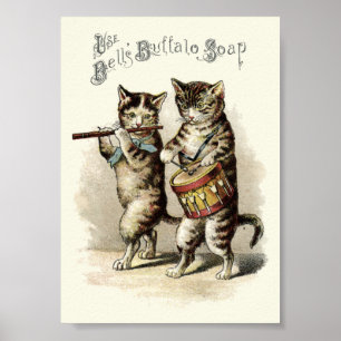 Póster Gatos de la época victoriana de época con aviso de
