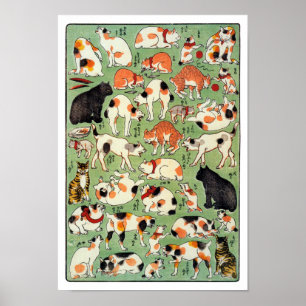 Póster Gatos de la era Edo, Utagawa Yoshifuji, Ukiyo-e