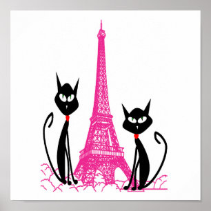 Póster gatos de la torre eiffel