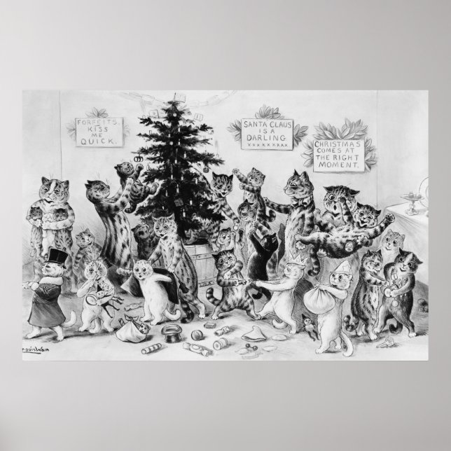 Póster Gatos de los Navidades Louis Wain (Frente)
