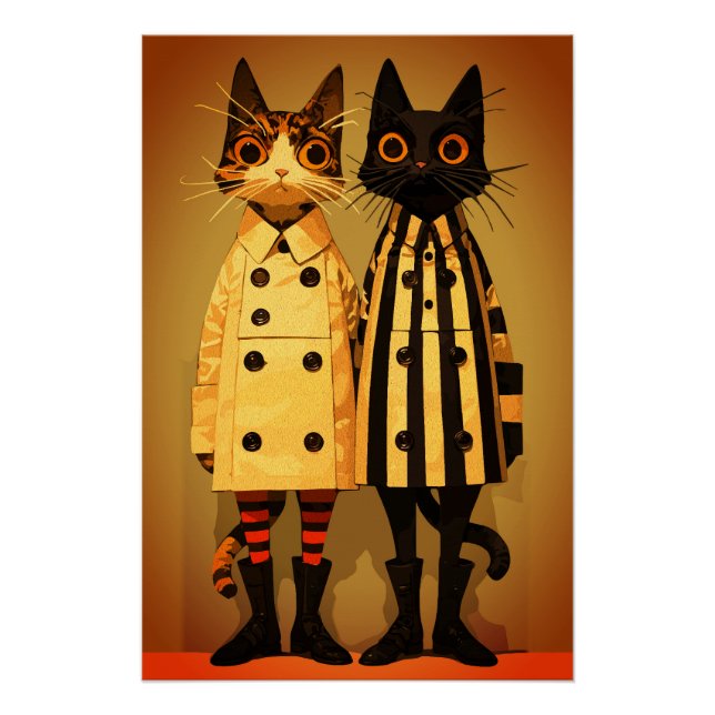 Póster Gatos de Moda – Abrigos y Botas de Gato Originales (Anverso)