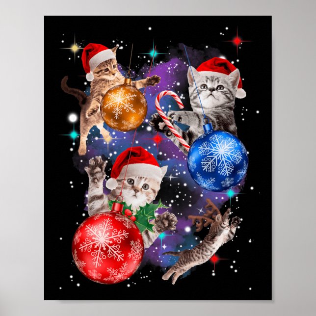 Póster Gatos De Navidades Cutos En Ornamentos Espaciales  (Frente)