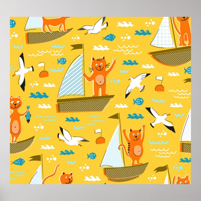 Póster Gatos de Regatta: Vintage animal de guardería (Frente)
