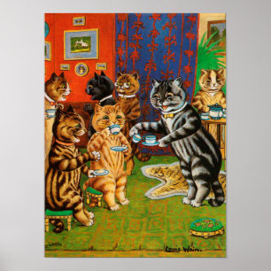 Póster Gatos de té por la tarde, Louis Wain