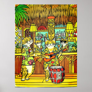 Póster Gatos de vacaciones en una isla en un bar Tiki