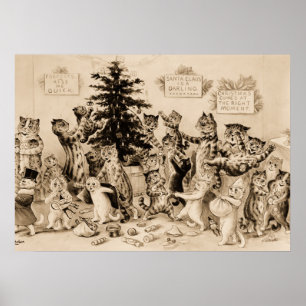 Póster Gatos decorando árbol de Navidad por Louis Wain
