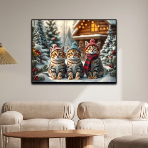 Póster Gatos Divertidos con Ropa de Invierno y Sombreros