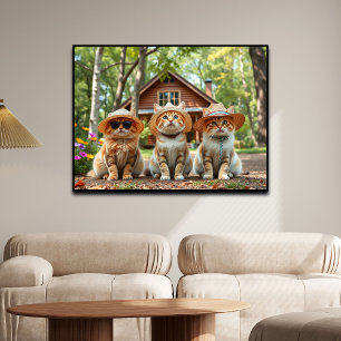 Póster Gatos divertidos con ropa de verano y sombreros