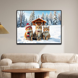 Póster Gatos Divertidos con Ropa Invernal y Sombreros Pre