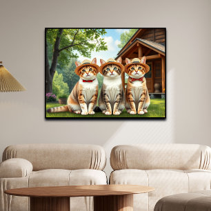 Póster Gatos divertidos con ropa primaveral y sombreros