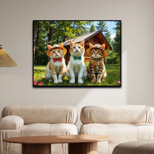 Póster Gatos divertidos con ropa primaveral y sombreros
