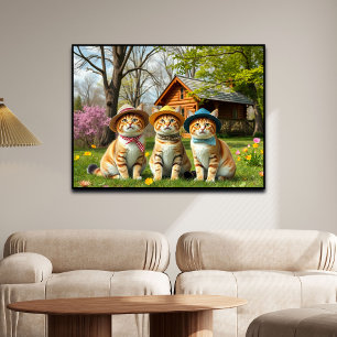 Póster Gatos divertidos con ropa primaveral y sombreros
