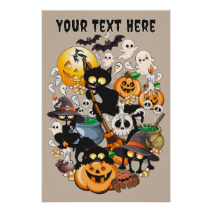 Póster Gatos divertidos de Halloween en una fiesta