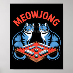 Póster Gatos divertidos de meowjong jugando baldosas de m