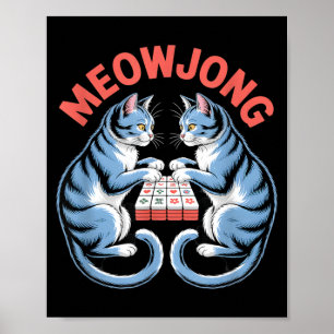 Póster Gatos divertidos de Meowjong jugando baldosas de M