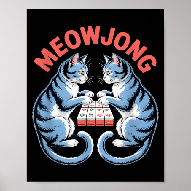 Póster Gatos divertidos de Meowjong jugando baldosas de M (Frente)