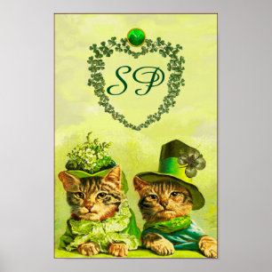 PÓSTER GATOS DIVERTIDOS DE SAN PATRICIOS CON MONOGRAMA DE