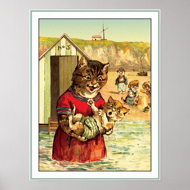Póster Gatos divertidos en la playa - Louis Wain (Frente)