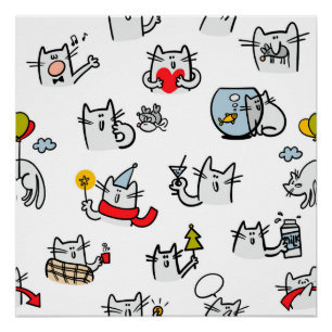 Póster Gatos divertidos, leche y magia.