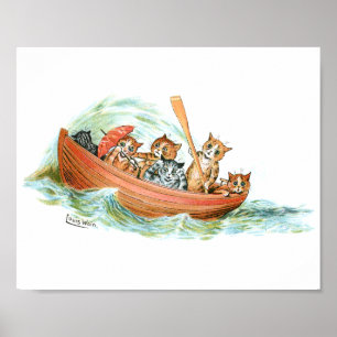 Póster Gatos en barco de fila