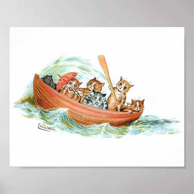 Póster Gatos en barco de fila (Frente)