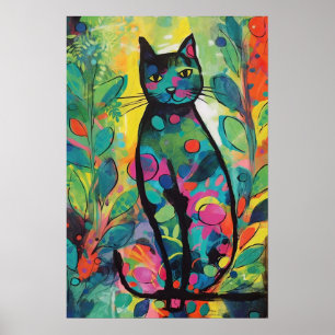 Póster Gatos en colorida selva abstracta