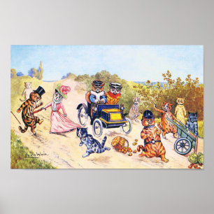Póster Gatos en el Coche, Louis Wain
