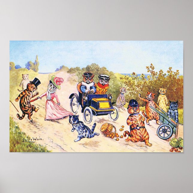 Póster Gatos en el Coche, Louis Wain (Frente)