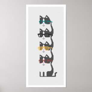 Póster Gatos En Gafas Pile Pixel Art Poster